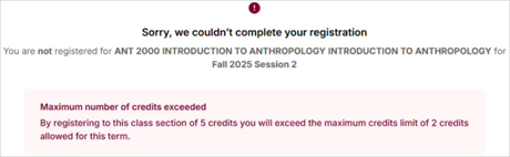 Maximum credits exceeded