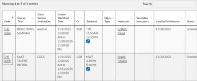 Registered classes added to schedule